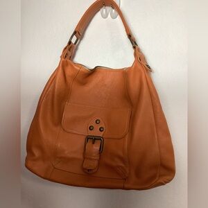 Sofia C. Pumpkin Orange Leather Shoulder bag 4 compartments made in Italy.